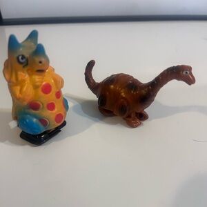 2 Vintage Durham Dinosaur Wind Up Toy Lot 1980's Triceratops Brontosaurus